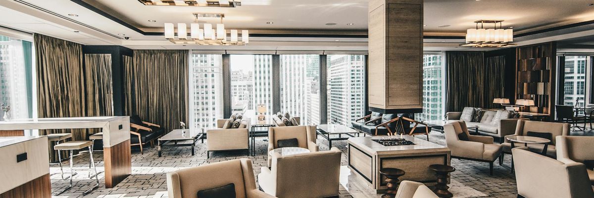 Wide view of a modern comfortable workspace